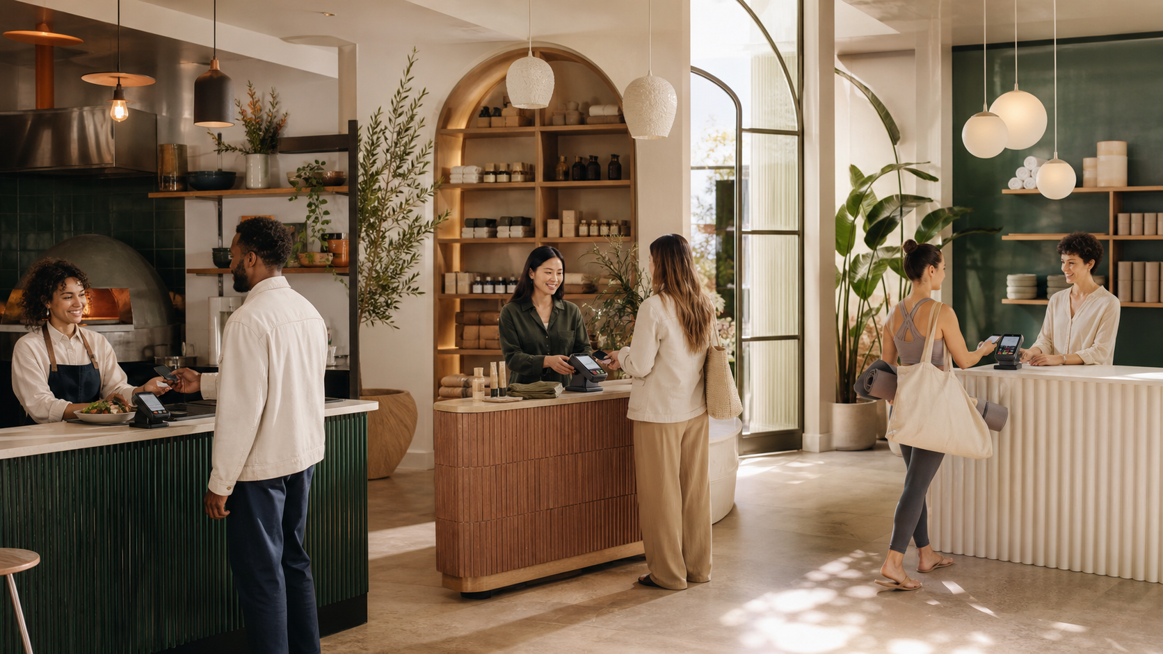 Independent restaurant, retail, and wellness businesses serving customers